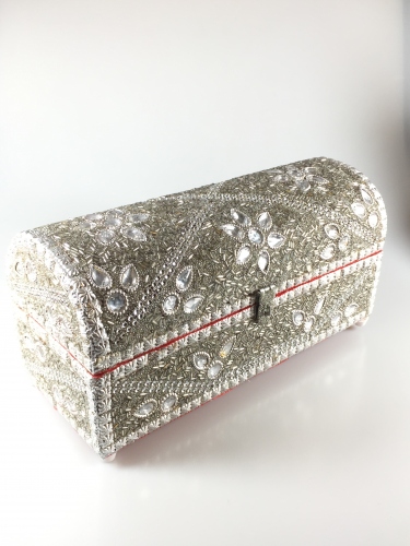 STŘÍBŘITÁ VELKÁ TRUHLA - ŠPERKOVNICE 30X13X14CM (RUČNÍ VÝROBA)