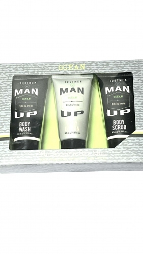 DÁRKOVÁ SADA PRO MUŽE: JUSTMEN - SPRCHOVÝ GEL, TĚLOVÉ MLÉKO A PEELING (95ML)