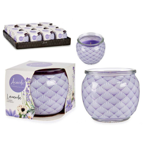 AROMA SVÍČKA VE ZDOBENÉ DÓZE SE SVĚŽÍ VŮNÍ LEVANDULE (20H) (FIALOVÁ)