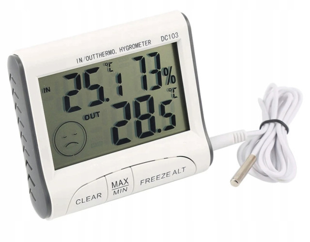 TEPLOMĚR VLHKOMĚR DIGITÁLNÍ ELEKTRONICKÁ METEOSTANICE SE SONDOU VENKOVNÍ+VNITŘNÍ