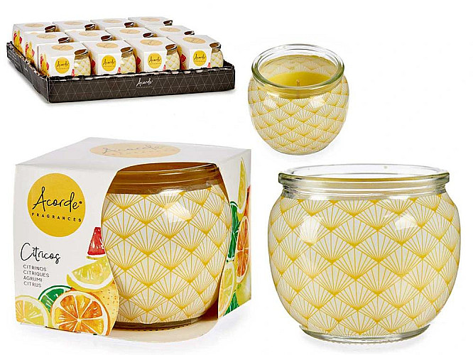 ACORDE: SVÍČKA VE ZDOBENÉ DÓZE S VŮNÍ CITRUSŮ - ŽLUTÁ