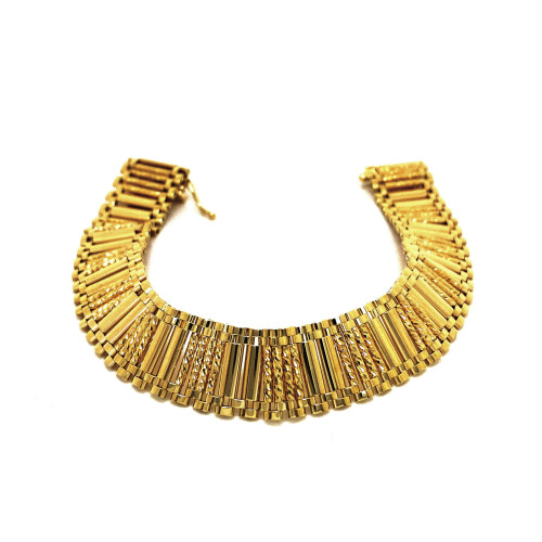 LUXUSNÍ ZLATÝ NÁRAMEK AU585/1000 ŠIROKÝ, GRAVÍROVANÝ 17,50G (18,5CM, TL. 1,3CM)
