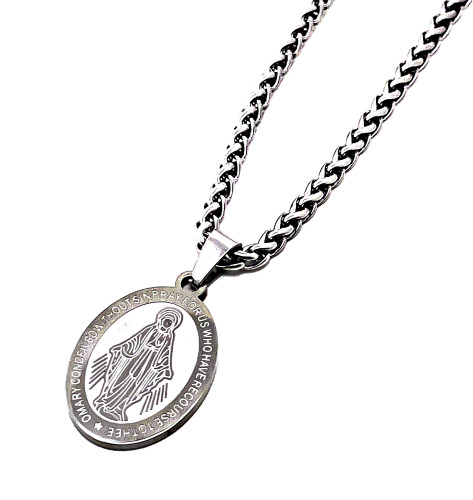 OBOUSTRANNÝ MEDAILONEK MADONKY NA ŘETÍZKU Z UŠLECHTILÉ OCELI (61CM)