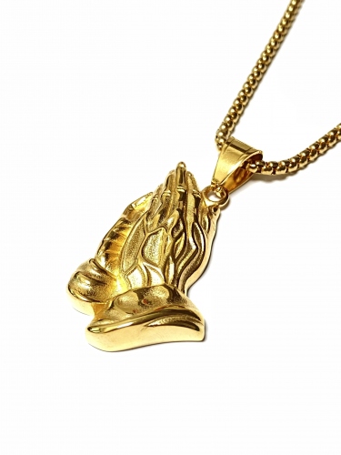 SYMBOLICKÝ PŘÍVĚSEK MODLÍCÍCH SE RUKOU NA ŘETÍZKU Z UŠLECHTILÉ OCELI (60CM)
