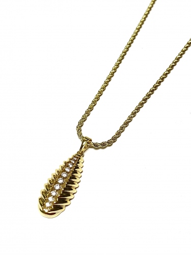 ŘETÍZEK VALIS V BARVĚ 14K ZLATA S ELEGANTNÍM GRAVÍR. PŘÍVĚSKEM TVARU KAPKY