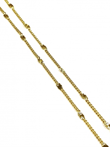 ŘETÍZEK V BARVĚ 14K ZLATA S GRAVÍROVANÝMI OVÁLKY (50CM)