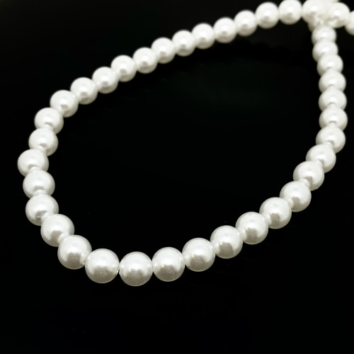 ELEGANTNÍ NÁHRDELNÍK S BÍLÝMI PERLAMI S PRODLOUŽENOU OZDOBOU (SYNT.) (43 + 19CM)