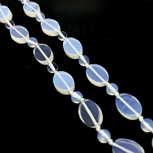 MÓDNÍ KAMENNÝ NÁHRDELNÍK S OPALITEM VZORU KULIČEK A OVÁLKŮ (47CM)
