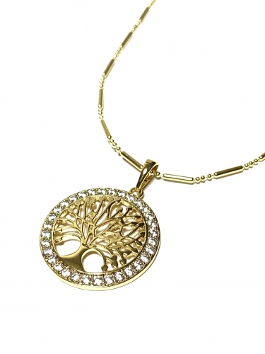 PŘÍVĚSEK STROM ŽIVOTA V ZIRKONOVÉM(CZ) KRUHU NA ŘETÍZKU V BARVĚ 14K ZLATA