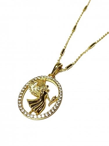 VÍLA S KŘÍDLY V OVÁLNÉM MEDAILONKU ZDOBENÉM ZIRKONY(CZ) + OKRASNÝ ŘETÍZEK