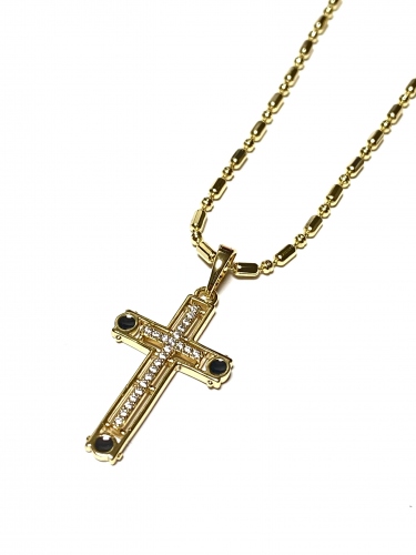 KŘÍŽEK S PROŘEZÁVANÝM VZOREM A BÍLÝMI ZIRKONY(CZ) NA OKRASNÉM ŘETÍZKU