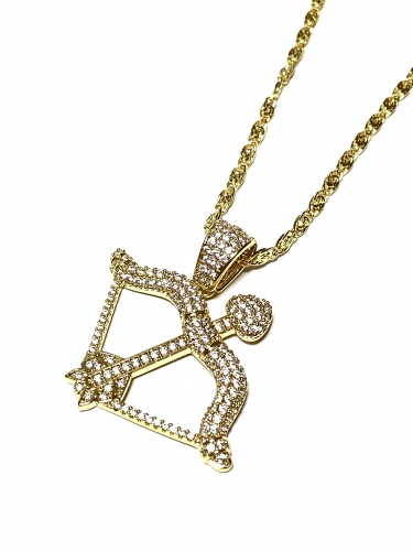 OSLŇUJÍCÍ PŘÍVĚSEK - LUK A ŠÍP BOHATĚ ZDOBENÝ ZIRKONY(CZ) + ŘETÍZEK 59CM