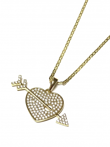 ZIRKONOVÉ(CZ) SRDCE S AMOROVÝM ŠÍPEM NA ŘETÍZKU V BARVĚ 14K ZLATA