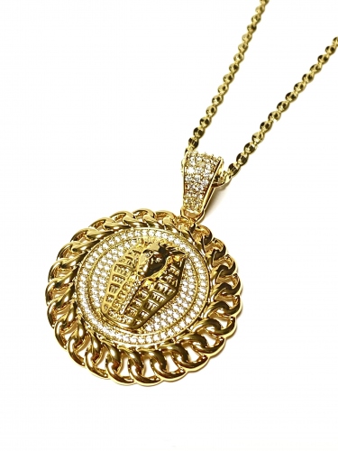 VELKÝ PŘÍVĚSEK S FARAONEM V BARVĚ 14K ZLATA NA ZDOBNÉM ŘETÍZKU