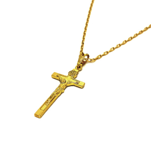 PŘÍVĚSEK S MOTIVEM KŘÍŽE S JEŽIŠEM KRISTEM V TÓNU 14K ZLATA NA ŘETÍZKU (50CM)