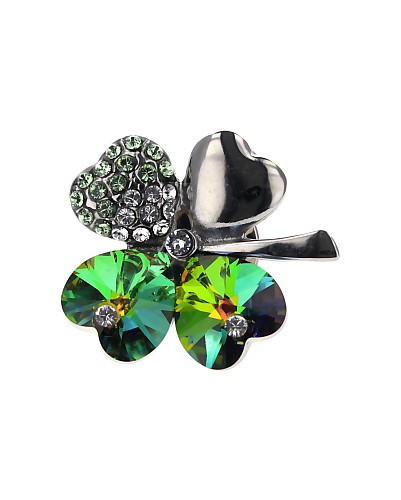 PIN/BROŽ VZORU ČTYŘLÍSTKU S KRYSTALY SWAROVSKI CRYSTAL V BARVĚ VITRAIL MEDIUM