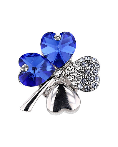 PIN/BROŽ VZORU ČTYŘLÍSTKU S KRYSTALY SWAROVSKI CRYSTAL (SAPPHIRE)