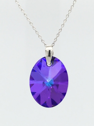 STŘÍBRNÝ PŘÍVĚSEK SE SWAROVSKI KRYSTALY XILION OVÁL (HELIOTROPE) S ŘETÍZKEM (50CM) AG925/1000