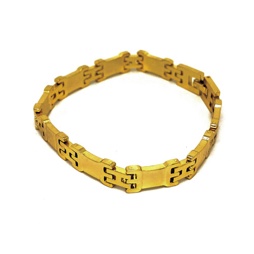 MASIVNÍ HLADKÝ DESTIČKOVÝ NÁRAMEK V TÓNU 14K ZLATA (20CM, TL. 0,9CM)
