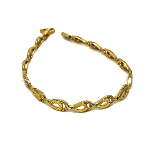 PŮVABNÝ DÁMSKÝ NÁRAMEK V TÓNU 14K ZL Z DÍLKU TVARU KAPIČEK S GRAVÍROVÁNÍM (19CM)