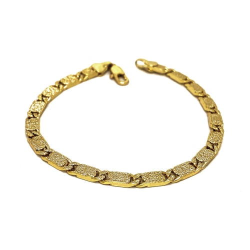 EXKLUZIVNÍ NÁRAMEK V TÓNU 14K ZLATA S DESTIČKAMI S PÍSKOVANÝM DESIGNEM (20CM)