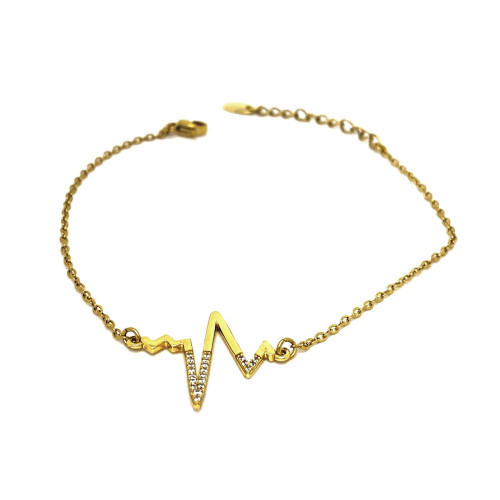 DÁMSKÝ NÁRAMEK V TÓNU 14K ZLATA S OZDOBOU VZORU EKG KŘIVKY (20CM - 23,5CM)