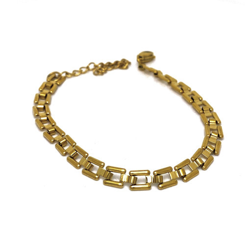 ELEGANTNÍ NÁRAMEK V TÓNU 24K ZL. S ČTVERCOVÝMI DÍLKY-UŠLECHTILÁ OCEL (18-22,5CM)