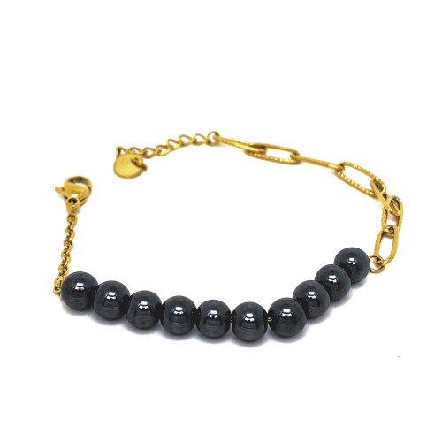 ELEGANTNÍ NÁRAMEK Z UŠLECHTILÉ OCELI S RADOU KORÁLKŮ V ANTRACITOVÉM TÓNU