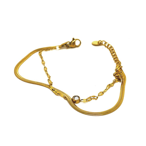 ELEGANTNÍ DVOJITÝ KOMBINOVANÝ NÁRAMEK V TÓNU 14K ZLATA (17CM - 19,5CM)