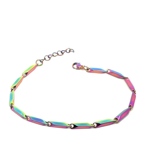 UNISEX NÁRAMEK Z UŠLECHTILÉ OCELI Z HLADKÝCH DÍLKŮ S DUHOVÝM EFEKTEM (20CM-23CM)