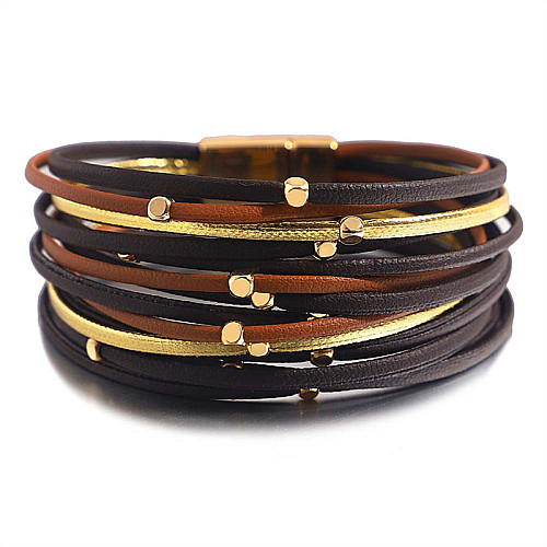 TRENDY NÁRAMEK V MÓDNÍM HNĚDO-ZLATÉM PROVEDENÍ NA MAGNETICKÉ ZAPÍNÁNÍ (18,5CM)