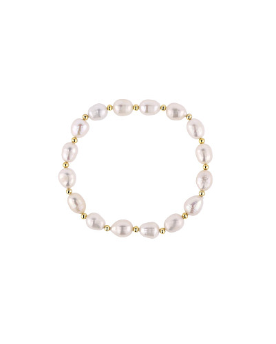 ELEGANTNÍ PERLOVÝ NÁRAMEK Z BÍLÝCH PRAVÝCH PEREL SE ZLATAVÝMI KULIČKAMI (19CM)