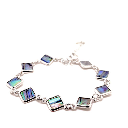 PŮVABNÝ NÁRAMEK SE SPOJENÝMI ČTVEREČKY Z ABALONE PERLETI (18CM - 22CM)