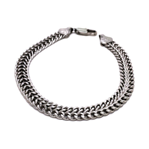 MASIVNÍ DVOJITÝ NÁRAMEK VZOR PANCER V TÓNU BÍLÉHO ZLATA (19CM, TL.0,7CM)