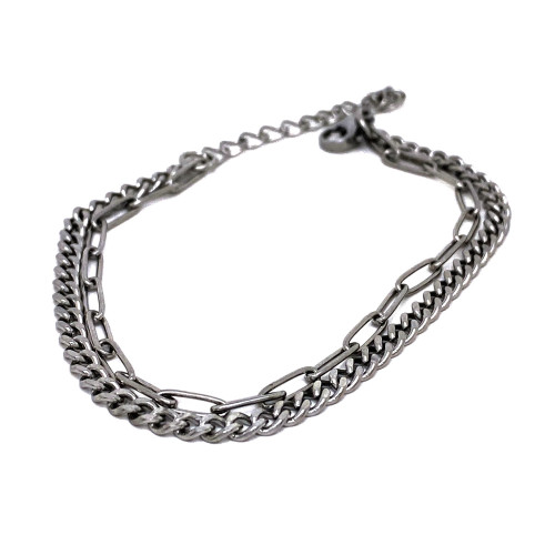 MÓDNÍ NÁRAMEK Z UŠLECHTILÉ OCELI S DVOJITÝM VZOREM V TÓNU STŘÍBRA (18CM - 23CM)