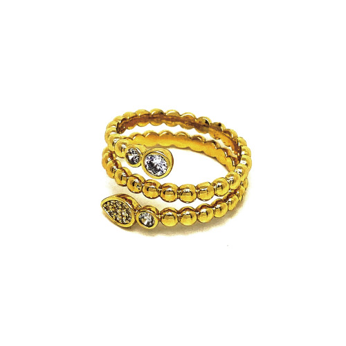 ELEGANTNÍ SPIRÁLOVÝ PRSTEN V TÓNU 14K ZLATA S OZDOBOU KONCŮ ČIRÝMI KRYSTALY