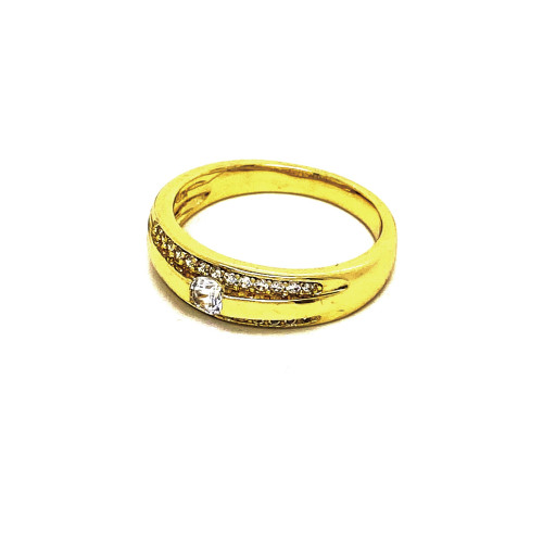 ELEGANTNÍ DÁMSKÝ PRSTEN V TÓNU 14K ZLATA ZDOBENÝ LEMOVÁNÍM ČIRÝMI ZIRKONY(CZ)
