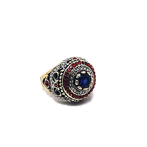 EXKLUZIVNÍ MASIVNÍ PRSTEN V ORIENTÁLNÍM STYLU S MULTICOLOR KRYSTALY (ČERVENÝ)