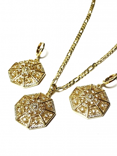 ELEGANTNÍ SET V BARVĚ 14K ZLATA S ATRAKTIVNÍM ZDOBENÍM + ŘETÍZEK FIGARO(55CM)