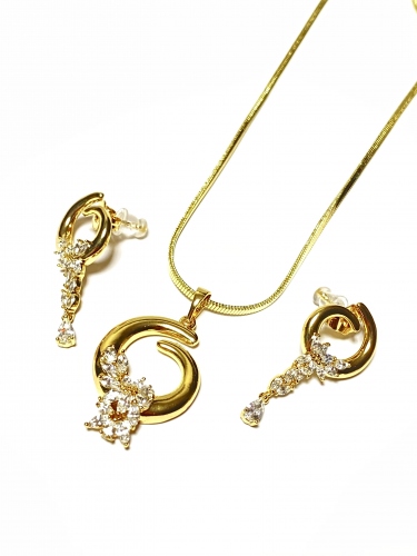 STYLOVÝ HLADKÝ SET S KRYSTALOVÝM ZDOBENÍM + ŘETÍZEK V BARVĚ 14K ZLATA (46CM)