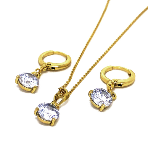 ELEGANTNÍ SET V BARVĚ 14K ZLATA SE ZÁŘÍCÍM KRYSTALEM (NÁUŠNICE,PŘÍVĚSEK,ŘETÍZEK)