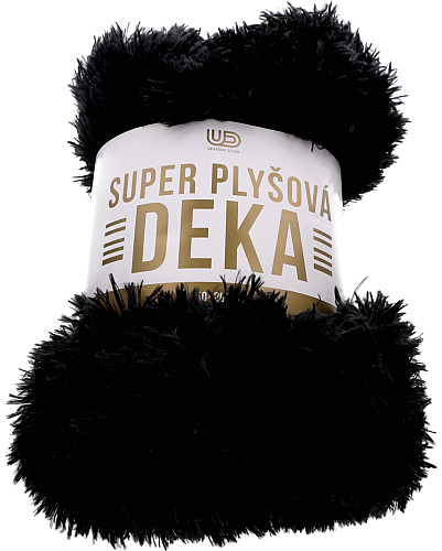 SUPER PLYŠOVÁ DEKA S DLOUHÝM VLASEM - ČERNÁ (150X200CM)