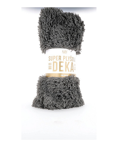SUPER PLYŠOVÁ DEKA S DLOUHÝM VLASEM - ŠEDÁ (230X200CM)