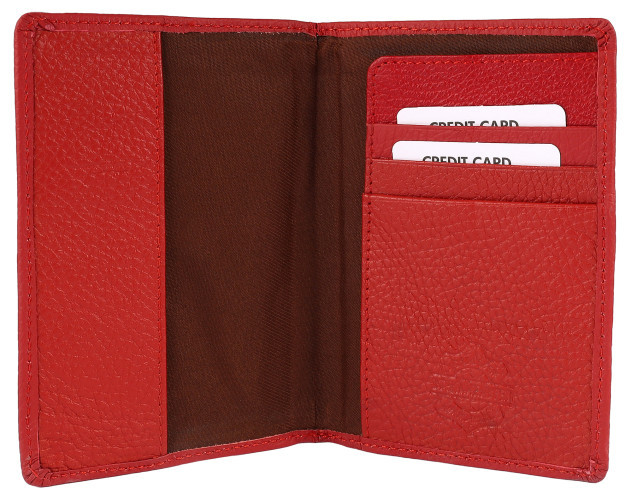 OBAL NA CESTOVNÍ DOKLADY Z PRAVÉ KŮŽE S PŘIHRÁDKAMI NA KREDITNÍ KARTY (ČERVENÁ)