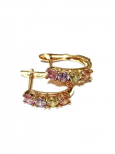 NÁUŠNICE V BARVĚ 18K ZLATA S ŘADOU MULTICOLOR KRYSTALU - FRANCOUZSKÝ PATENT