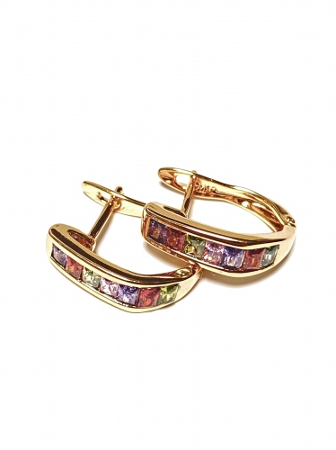 ZÁŘIVÉ NÁUŠNICE V BARVĚ 18K ZLATA S MULTICOLOR KRYSTALY - FRANC. PATENT
