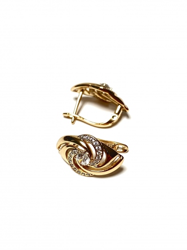 NÁUŠNICE V BARVĚ 18K ZLATA SE SPIRÁLOVÝM VZOREM S KRYSTALEM A ZIRKONY)CZ