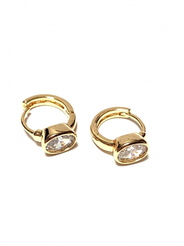 KRUHOVÉ NÁUŠNICE V BARVĚ 18K ZLATA S BÍLÝM BROUŠENÝM KRYSTALEM (1,3CM)