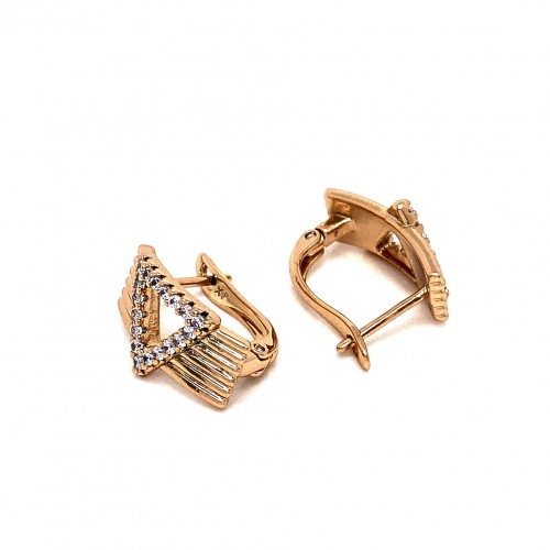 NÁUŠNICE V BARVĚ 18K ZLATA ZDOBENÉ TROJÚHELNÍKEM S BÍLÝMI ZIRKONY(CZ)