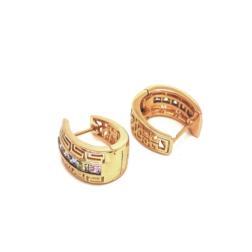 NÁUŠNICE V BARVĚ 18K ZL. S GRAVÍROVANÝMI ORNAMENTY S MULTICOLOR KRYSTALY (1,7CM)